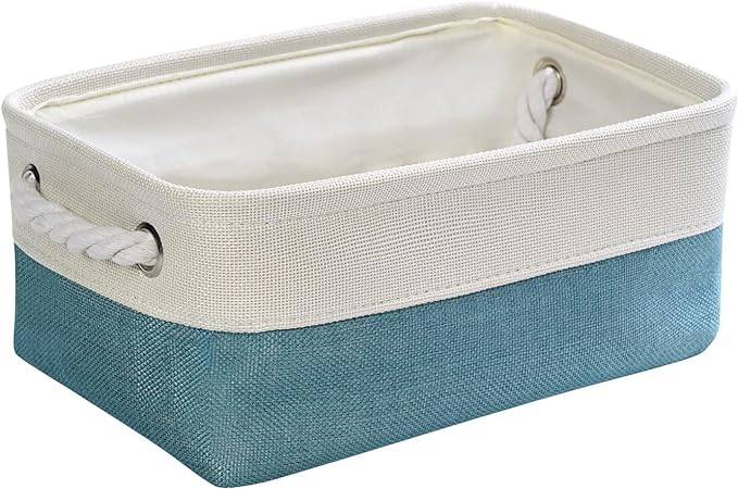 Fabric Storage Bin with Handles,Storage Basket for Home Storage and Organization, Shelf Basket with Cover for Living Room Bedroom Decor Closet（White & Green,Small ,11.8L×7.9W×5.2H