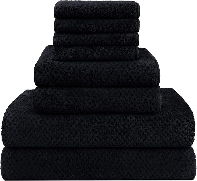 HOMEXCEL 8PK Bath Towel Set, Soft Absorbent, 2 Bath, 2 Hand, 4 Wash, Black | Light Weight, Quick Drying Towel Set for Bathroom, Gym, Hotel, SPA, Sport, Yoga, Fitness