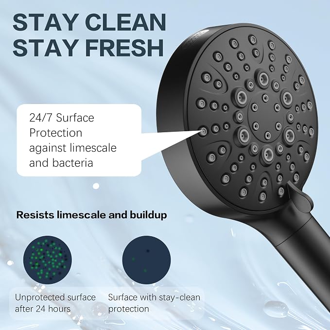 BRIGHT SHOWERS Filtered Shower Head with Handheld, High Pressure 9 Spray Mode Showerhead with Long Hose and Bracket, Water Softener Filters Beads for Hard Water - Removes Chlorine, Matte Black