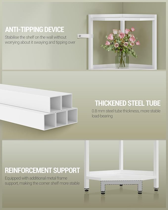 Hzuaneri Corner Shelf Stand 6-Tier Corner Bookshelf Storage Standing Shelf | Bookcase Plant Stand with Metal Frame for Living Room, Home Office, Bedroom, White CS06013W