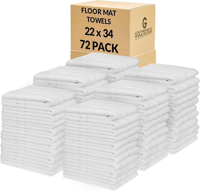Premium Bulk Bath Mat Floor Towel Set - 72 Pack | 22x34 Inches | White [ Not a Bathroom Rug] - Hotel Quality Reversible Bathroom Mat - Easy to Clean and Ring Spun Cotton (22 x 34, White - 72 Pcs)