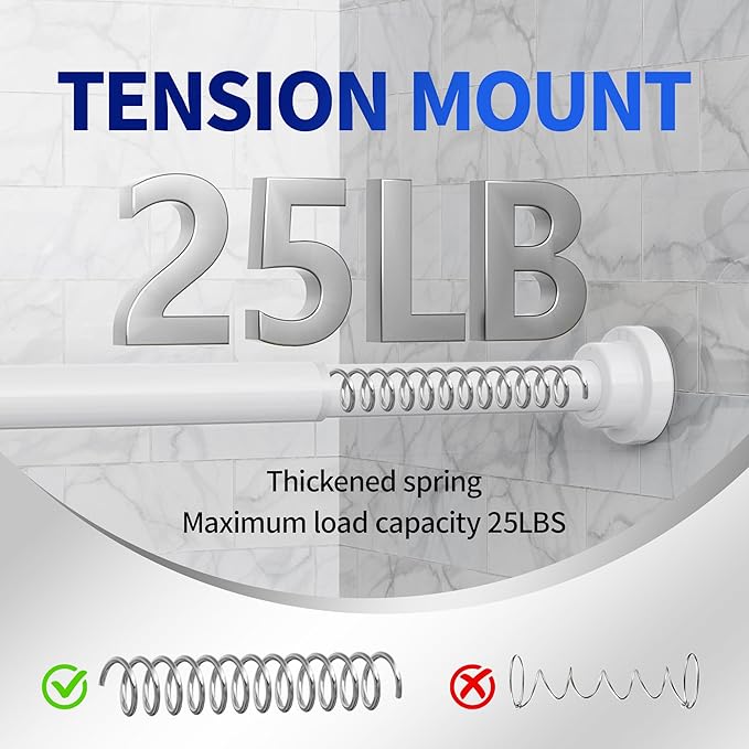 Mcrbeay Shower Curtain Rod, 1" Diameter Heavy Duty Tension Shower Rod | Adjustable 28-102 inch Non Slip No Drill Spring Tension Rod For Bathroom, Shower Stall, No Rust, White