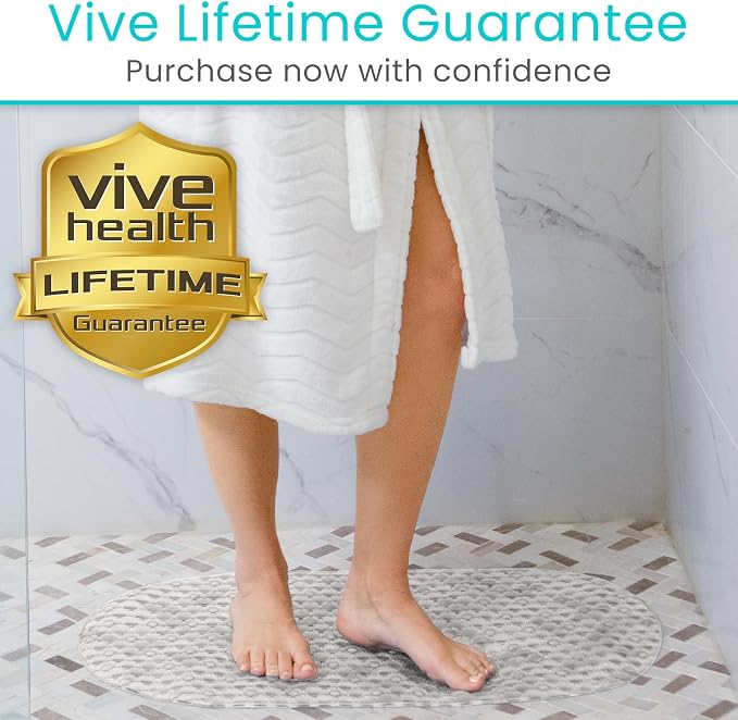 Vive Oval Bathtub Mat - Nonslip Shower Floor Pad - Non-Slip and Non-Skid | For Bath Tub with Strong Rubber Suction Cup Grip - for Baby, Elderly, Kids, Bathroom (Gray)