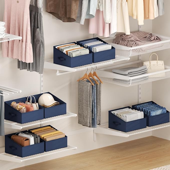 DIMJ Closet Storage Bins 6 Pack - Fabric Trapezoid Closet Organizer Bin, Foldable Storage Baskets for Shelves, Shelf Organizer, Clothing Storage Box for Toys, Books, Towel, Clothes