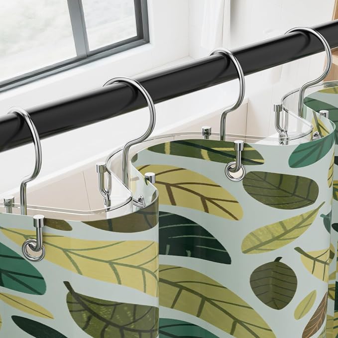 OEH Shower Curtain Hooks, 12 Pcs Shower Curtain Rings, Durable Silver Shower Curtain Hooks Rust Proof, Shower Rings for Curtain, Free Sliding Anti-Drop Double Shower Hooks for Shower Curtain, Chrome