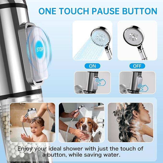 Filtered Shower Head with Handheld, 6-Spray High Pressure Shower Head to to Reduce Dry Itchy Skin, Handheld Shower Head Set Includes 60" Hose & Adjustable Bracket