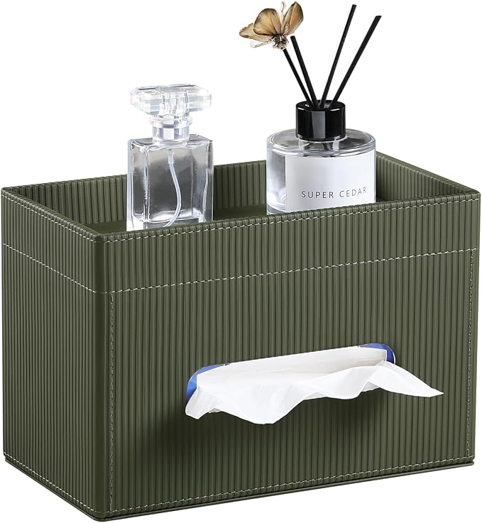 Rectangular Tissue Box Cover PU Leather Tissue Box Holder Rectangle | Magnetic Closure, Storage Tray, For All Full-Size Rectangular Tissue Box, For Bathroom NightStands Office Desk Decorative