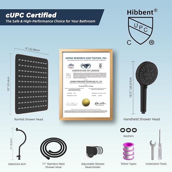 Hibbent All Metal CUPC Certified Shower Head, 10'' High Pressure Rainfall Shower Head, Handheld Showerhead Combo, 12'' Adjustable Extension Arm, 10 Sprays, 71'' Hose, Shower Holder, Oil Rubbed Bronze