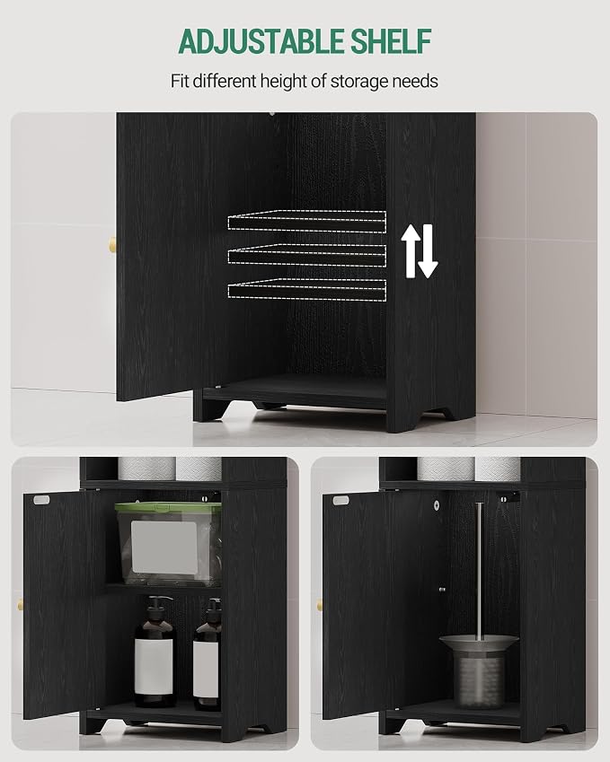 Hzuaneri Bathroom Storage Cabinet, Narrow Toilet Paper Cabinets with Doors | Small Corner Floor Cabinet with Doors and Adjustable Shelf, Bathroom Organizer for Small Spaces, Black BC29704X