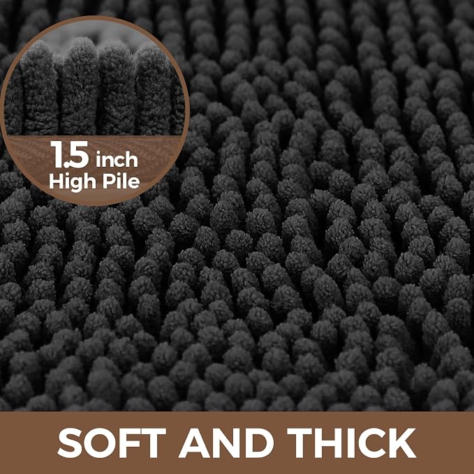 Bcoimo Bath Rug Mat Set,2 Piece Thick Absorbent Chenille Bathroom Mat Black | Non Slip with Rubber Backing 24x17 Bathroom Rug set; Machine Washable;Extra Soft Rugs;High Absorbent、Quick Dry Microfiber mat