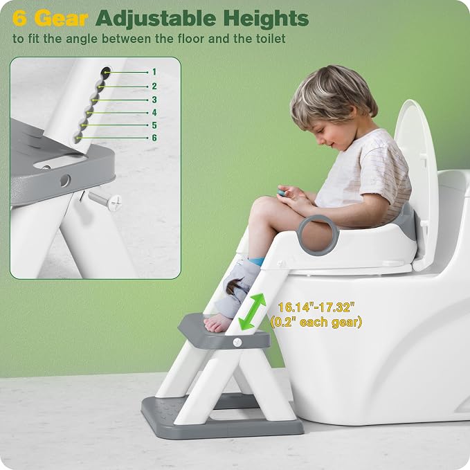 Potty Training Seat, Upgrade Toddler Toilet Seat for Kids Boys Girls, 2 in 1 Potty Training Toilet, Splash Guard Anti-Slip Pad Step Stool(Grey-Pu)