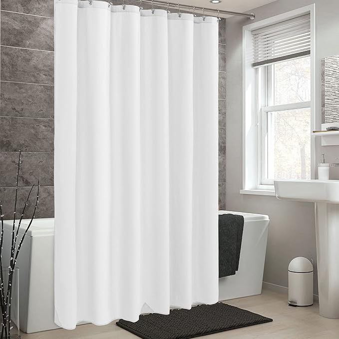 ALYVIA SPRING 72x66 Short Waterproof Fabric Shower Curtain or Liner White | 2 Magnets, Soft Cloth & Hotel Quality, Machine Washable, Light-Weight, Short Size