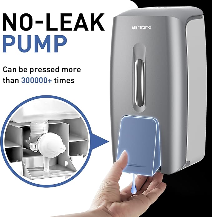 Commercial Soap Dispenser Wall Mount Manual Pump Hand Soap Dispenser 800ml Gel Liquid Hand Sanitizer Dispenser Self Adhesive for Home Bathroom (Silver)