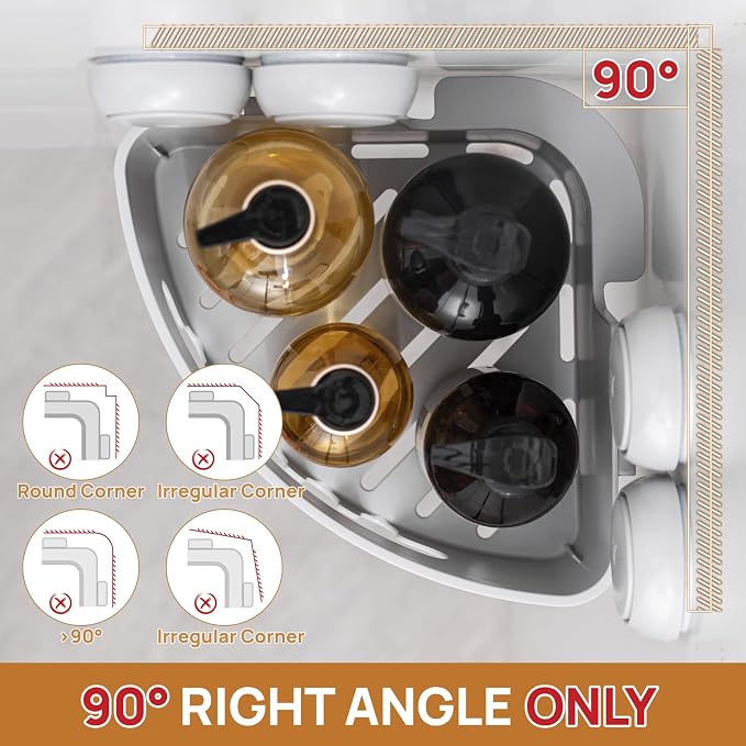 Corner Shower Caddy Suction Cup, Shower Basket Suction Bathroom | Grey Shower Caddies, Waterproof & Rustproof Bathroom Organizer, No-Drilling Shower Rack, Removable
