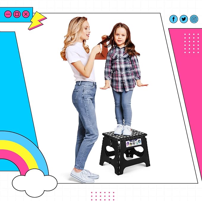 Delxo Folding Step Stool 11 Inch,300 Lbs Step Stool for Kids & Adults Black | Foldable Step Stool 11",Non-Slip Foot Stools with Handle,Lightweight Collapsible stools for Kitchen,Bathroom,Bedroom,Garden