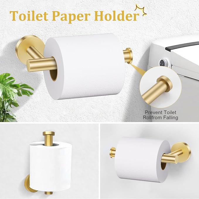 TURS Brushed Gold 5-Piece Bathroom Hardware Set Towel Bar Set 23.6inch Towel Racks for Bathroom Wall Mounted, SUS304 Stainless Steel Towel Holder Set.