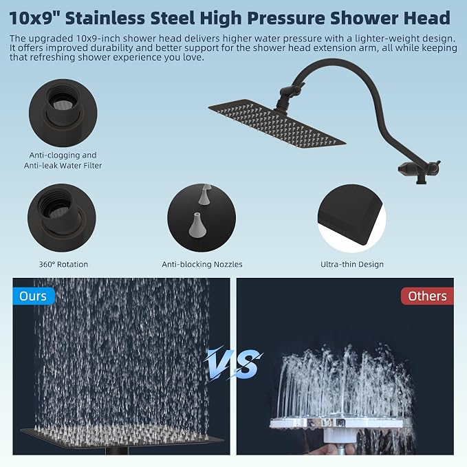 Hibbent All Metal CUPC Certified Shower Head, 10'' High Pressure Rainfall Shower Head, Handheld Showerhead Combo, 12'' Adjustable Extension Arm, 10 Sprays, 71'' Hose, Shower Holder, Oil Rubbed Bronze