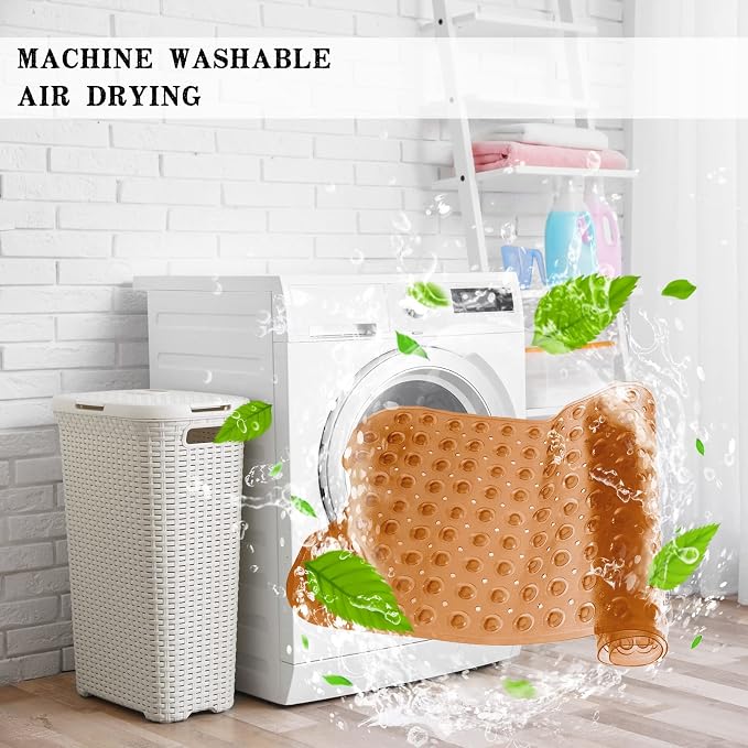 Bathtub and Shower Mats, Extra Long Non-Slip Bath Tub Mat 39 x 16 Inch, Machine Washable Bathmat with Suction Cups & Drain Holes for Bathroom Floor, Clear Brown