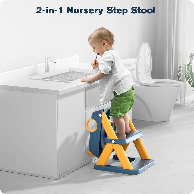Potty Training Seat, Upgrade Toddler Toilet Seat for Kids Boys Girls, 2 in 1 Potty Training Toilet, Splash Guard Anti-Slip Pad Step Stool(Blueyellow-Pu)