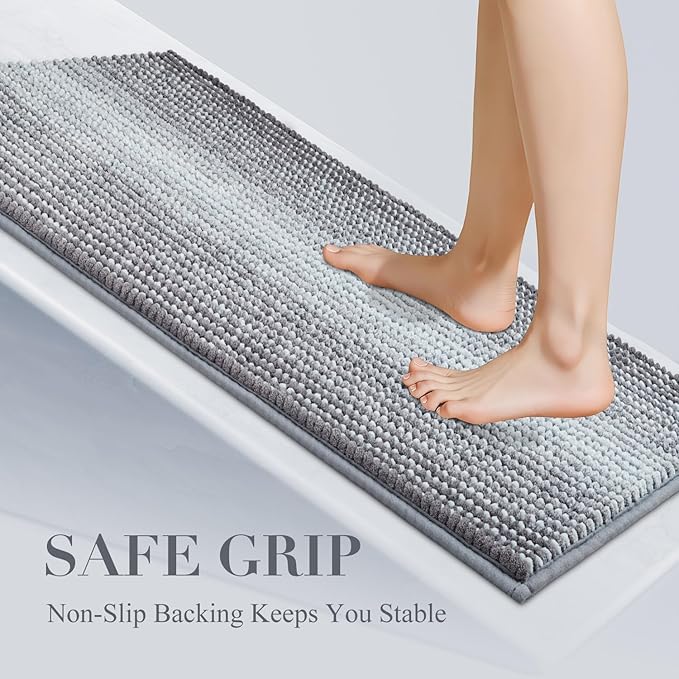 Bathroom Rugs, Bath Mat Non Slip 17 x 24 Inches Water Absorbent Chenille Floor Mats Machine Washable (Stone Blue)