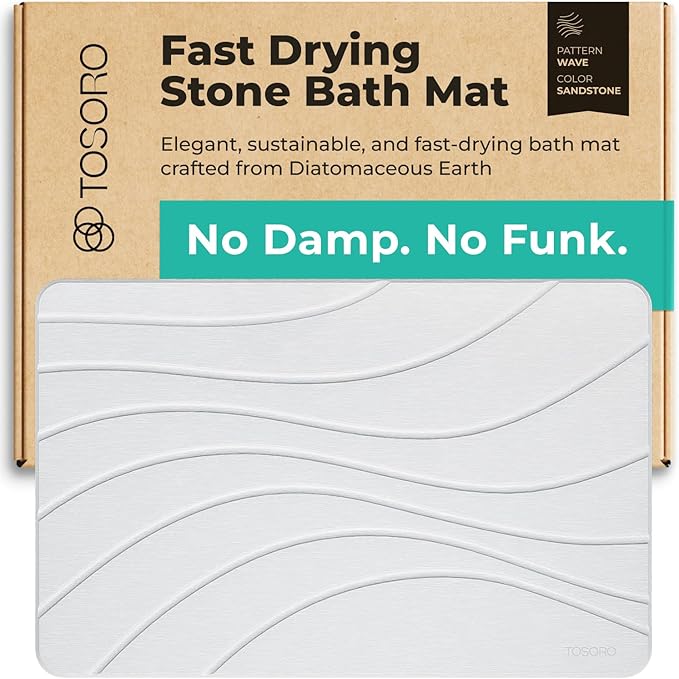 Stone Bath Mat Diatomaceous Earth Shower Mat Non-Slip Super Absorbent Diatomite Stone Bath Mats for Bathroom Floor Quick Drying Natural Easy to Clean (23.5 x 15) - Sandstone