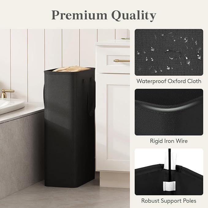 Lifewit Slim Collapsible Laundry Basket with Handles, 65L, Black | Narrow Laundry Hamper for Dirty Clothes, Tall Thin Laundry Bin, Small Clothes Hamper for Bathroom, Bedroom, RV, Dorm