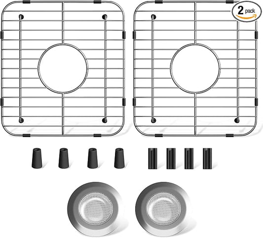 2Pack Stainless Steel Sink Protectors, 13" x 11-5/8" | Center Drain, Used in the Kitchen Sink, Anti-clogging, Anti-scratch, Easy to Clean, Rust Resistant, 2Pcs Sink Strainer