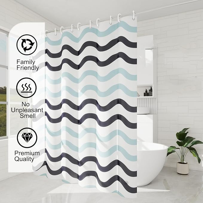 TIKABC Shower Curtain Liner, 4G PEVA Shower Liner, Plastic Waterproof Shower Curtains, 72x72 inch with Grommet Holes 3 Magnetic Weights