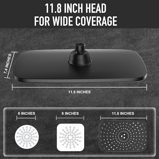Veken 11.8“ Rain Shower Head with Handheld,Dual High Pressure Shower Heads | 5-mode Hand Held Spray with Hose,Wide Detachable Rainfall,Dual Showerhead Combo,Bathroom Accessories,Easy Install,Decor,Black