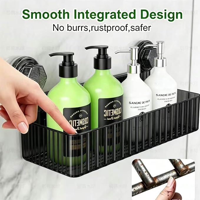 Adhesive Shower Caddy Suction Cup Shower Shelves for Inside Shower No Drilling Bathroom Organizers and Storage Wall Shelf Rack Clear(black,square)