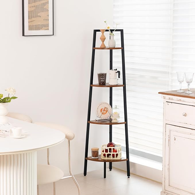 Yoobure 4-Tier Corner Shelf Stand- 54" Tall Corner Bookshelf with Metal Frame, Industrial Ladder Corner Shelves Display Shelf for Bedroom Living Room, Corner Bookcase Corner Plant Stand for Balcony