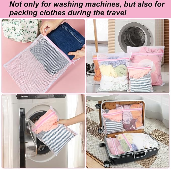 Vivifying Mesh Laundry Bags, 4pcs Durable Coarse Mesh Wash Bags with Zipper for Washing Machine, Delicates, Lingerie, Socks, Shoes and Stuffed Animals