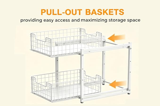 Under Sink Organizer, 2-Tier Pull Out Cabinet Organizer, Kitchen Bathroom Organizer and Storage, Spice Rack for Kitchen, Multi-use Sliding Drawers Shelves (1, white)