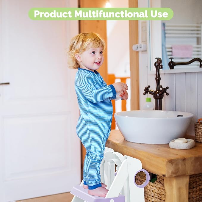 COOSEYA Toilet Seat, Potty Training Seat for Toddler, Upgraded 2-in-1 Potty Toilet Training for Boys and Girls,Waterproof Cushioned Mat with Non-slip Step Stool(Purple)