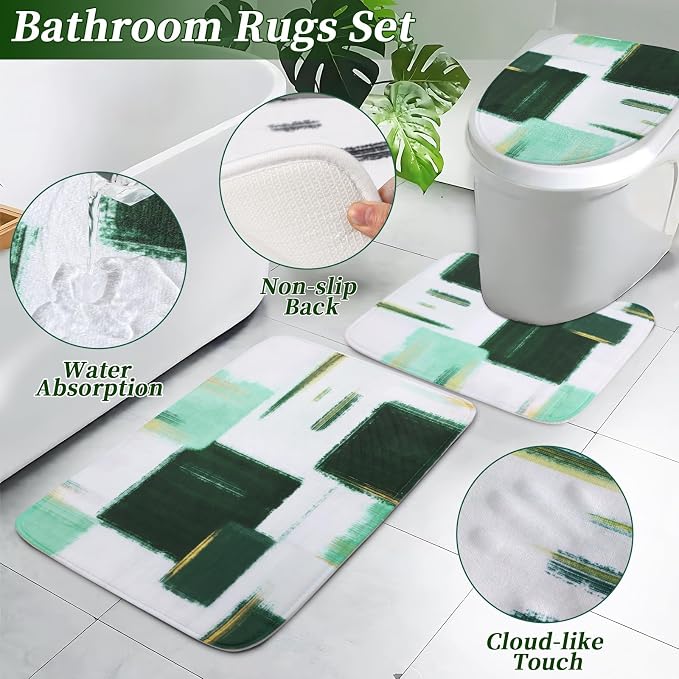 XLHOMO Bathroom Accessories Set - 26PCS Dark Green Bathroom Set, Bathroom Accessory Set with Shower Curtain and Rugs and Bathtub Mats for Home