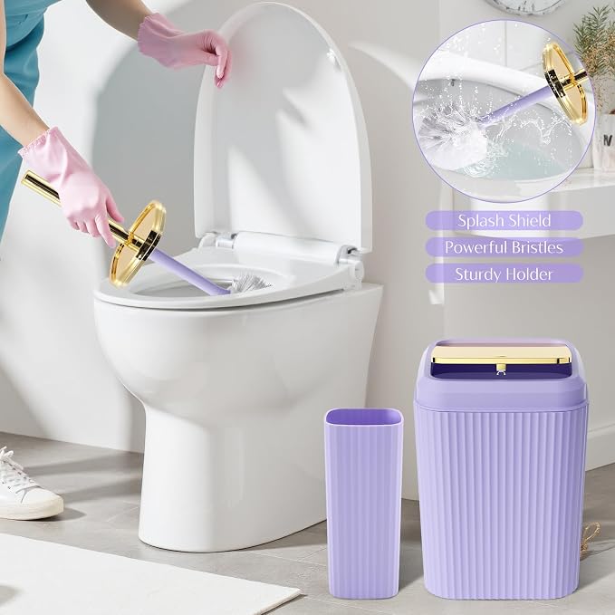 17PCS Bathroom Accessories Set, Purple Bathroom Set Bathroom Accessories Set with Trash Can, Toilet Brush, Toothbrush Holder, Qtip Holder & 3PCS Soap Dispenser