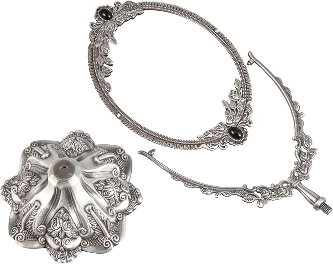 Feyarl Small Vintage Makeup Mirror Floral Tabletop Oval Vanity Mirror with Stand Dressing Room Swivel Double Sided Elegant Decorative Mirror Embossed Frame (Pewter)