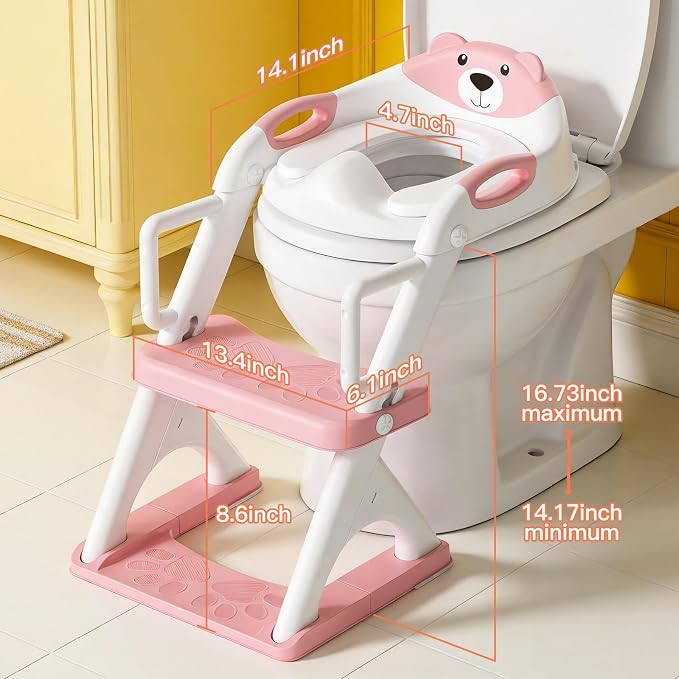 Potty Training Toilet for Toddlers, 2-in-1 Potty Training seat, Anti-Slip | SKYROKU, Fits Round & Elongated Toilets, 6 Heights, Splash Guard, Foldable, Holds 200+ lbs, Step Stool, Dishwasher Cushion