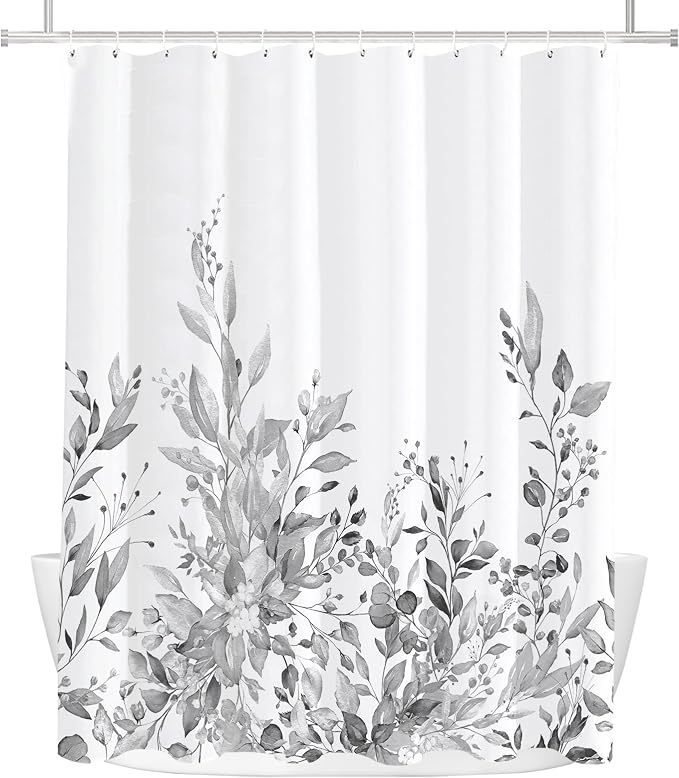 Tititex Light Grey Eucalyptus Shower Curtain, Watercolor Bright Gray Leaves Plant with Floral Bathroom Decoration Shower Curtain Sets 71x71 Inch with Hooks