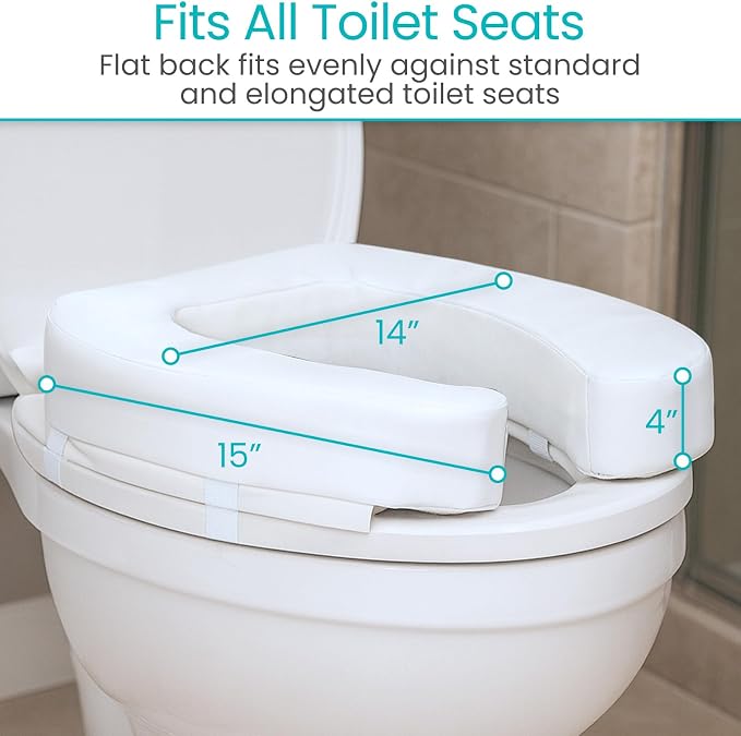 Vive Toilet Seat Cushion - Padded Soft Cushioned Foam - Fits All Toilets | Easy Clean Bathroom Attachment - Elongated, Standard Seats - Comfort & Support Donut for Handicap Adults