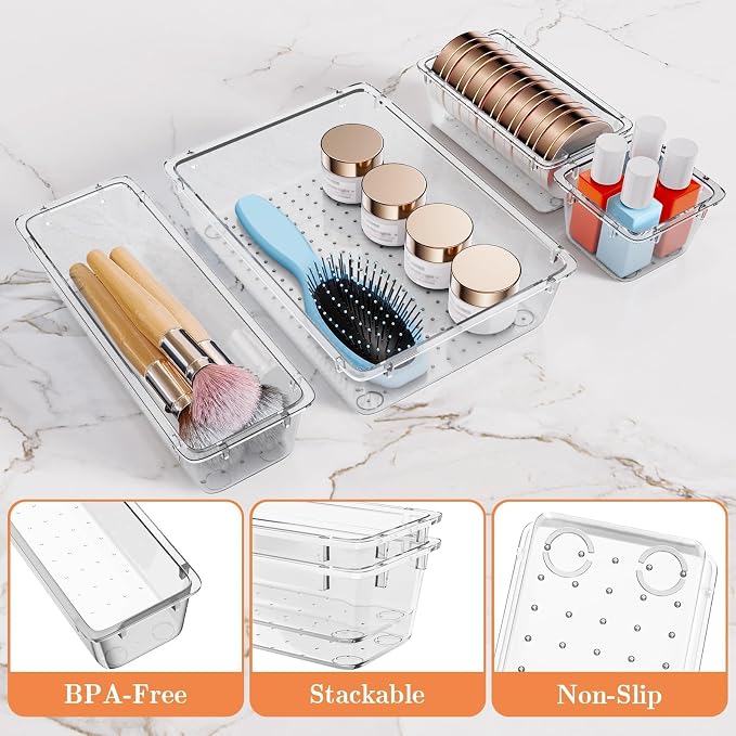 SpaceHacks 25 PCS Plastic Drawer Organizer, 4-Size Versatile Organizer Trays & storage Bins