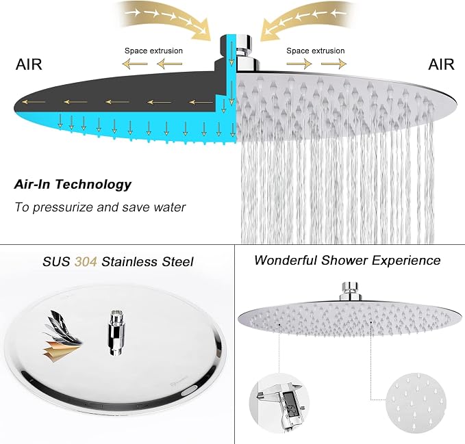 NearMoon Rain Shower Head, Ultra-Thin Design-Pressure Boosting, Awesome Some Experience, High Flow Stainless Steel Rainfall Head (16 Inch, Chrome Finish)