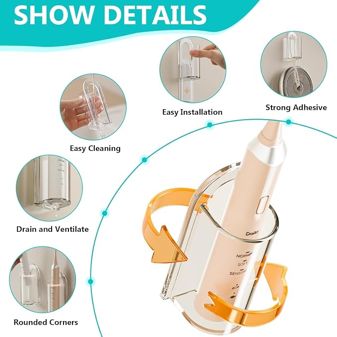 3 Pack Electric Toothbrush Holders for Bathroom, Wall Mounted Clear Electric Toothbrush Organizer, Self Adhesive Bathrooms Toothbrush Storage for Shower, Saving Space and Keep Drying