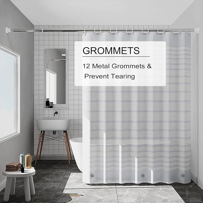 TIKABC Shower Curtain Liner, 4G PEVA Shower Liner, Plastic Waterproof Shower Curtains, 72x72 inch with Grommet Holes 3 Magnetic Weights
