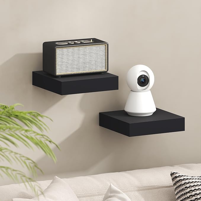Furinno Tanna Floating Shelves for Wall, 9 x 9 Wall Shelf, Single Set Wall Mounted Floating Shelf with Invisible Bracket, 2-Inch Thick, for Bathroom, Living Room, Bedroom, Home Office, Americano