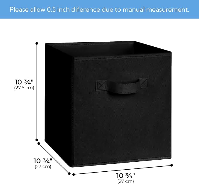 Cupic Cupid 6-Pack 11x11 Cube Storage Organizer, Collapsible Bins, Black | Foldable, Reinforced Front Handle, Holds Clothes, Towels, Daily Essentials, Fits Cube Shelves, Closet, Office, Bedroom