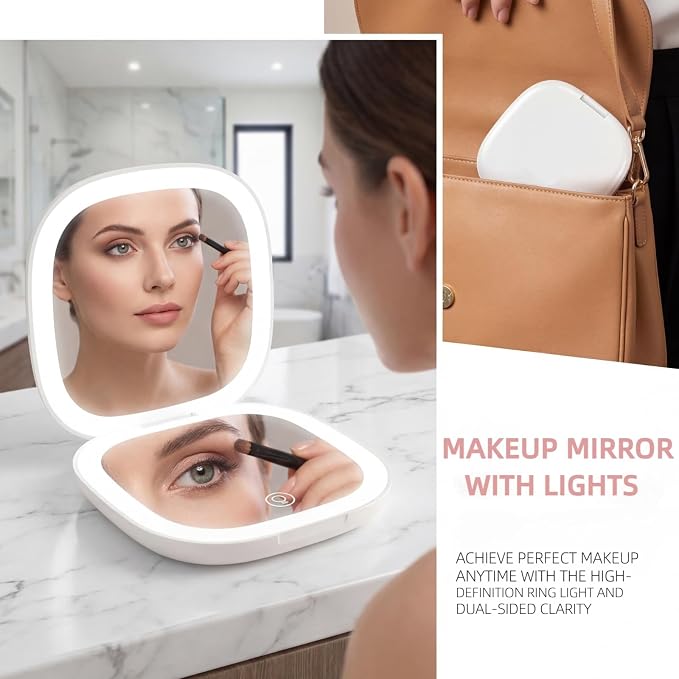 Compact Mirror, 5X Magnifying Mirror with 3Lighting Modes and Adjustable Brightness,Portable Makeup Mirror with Type-C Rechargeable | 3.6-Inch Pocket Mirror Fits in A Handbag Gift for Girls