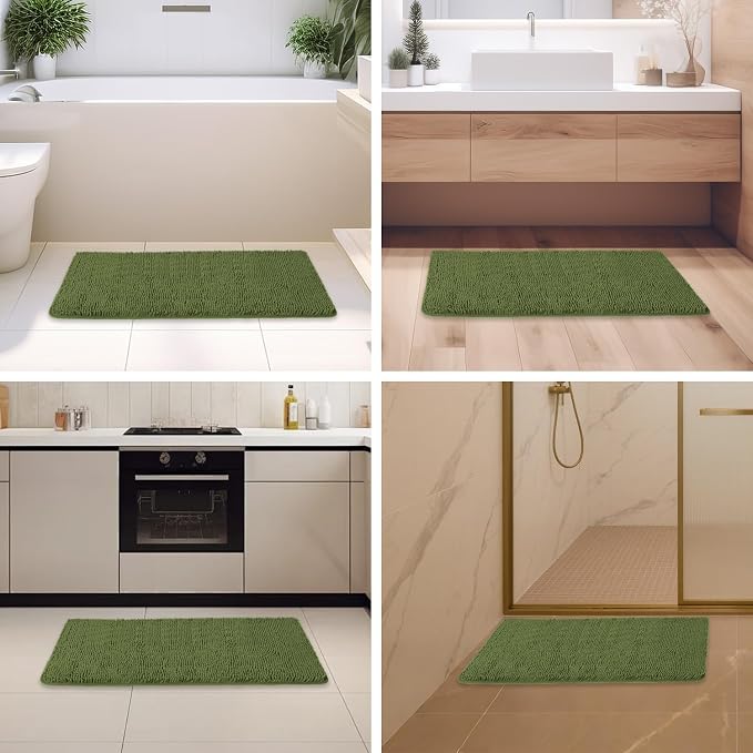 Sage Bathroom Rugs – Absorbent and Washable Bath Mat, Non-Slip, Thick Soft Chenille Bath Rugs for Bathroom Floor, Shower, Sink - 24" x 36"