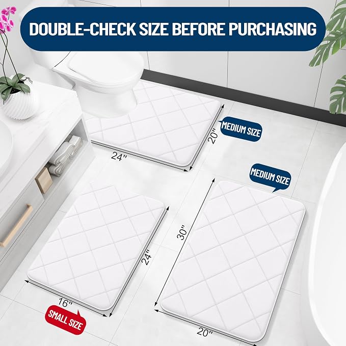 OLANLY Memory Foam Bath Mat 59x34, Ultra Soft and Absorbent Bathroom Rugs | White, Quick Dry, Machine Washable Shower Bath Rugs, Comfortable Bath Carpet for Bathroom Floor, Tub and Shower