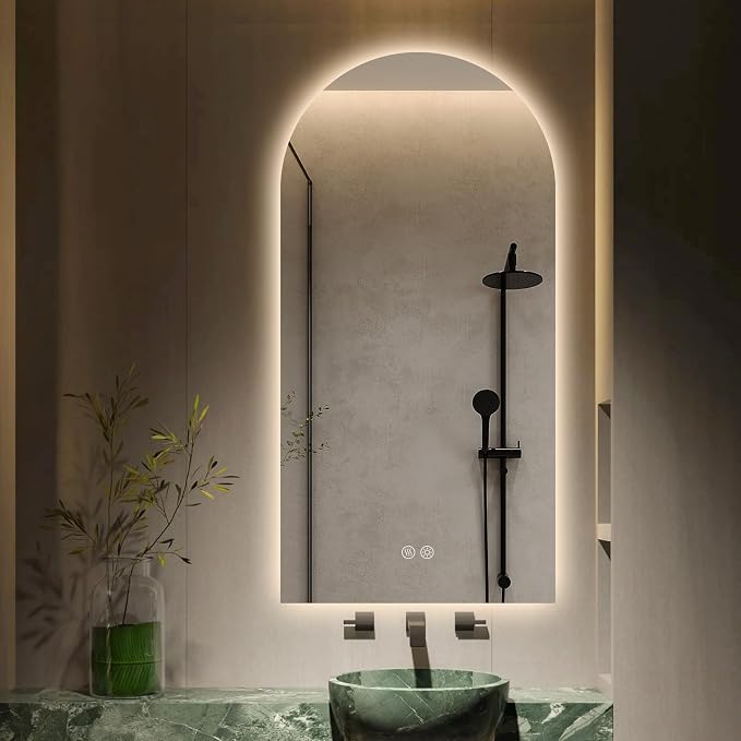 Arched LED Bathroom Mirror, 48"x24" Arch Framless Backlit Mirror with Lights Anti-Fog Dimmable Smart Frameless 3-Color Lighted Vanity Mirror Memory Waterproof, UL Listed, Vertical